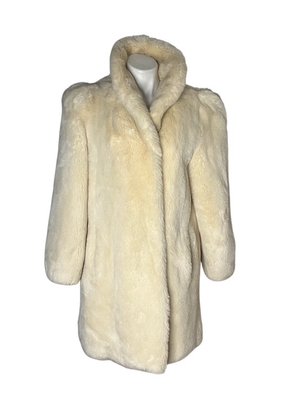 DONNYBROOK Faux Fur Coat Cream Made in USA Size 10 VINTAGE 80s 90s